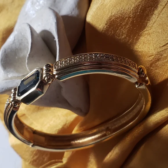 Swarovski Blue Crystal Gold-Plated Bangle Bracelet - Picture 11 of 11